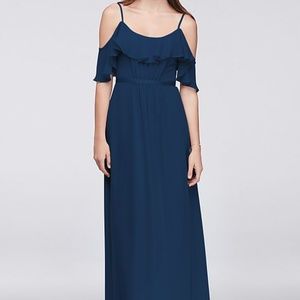 Cold-Shoulder Crinkle Chiffon Bridesmaid Dress